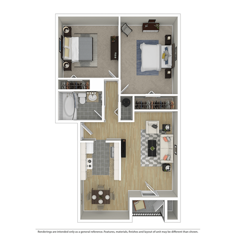 a floor plan of a furnished two 
bedroom apartment